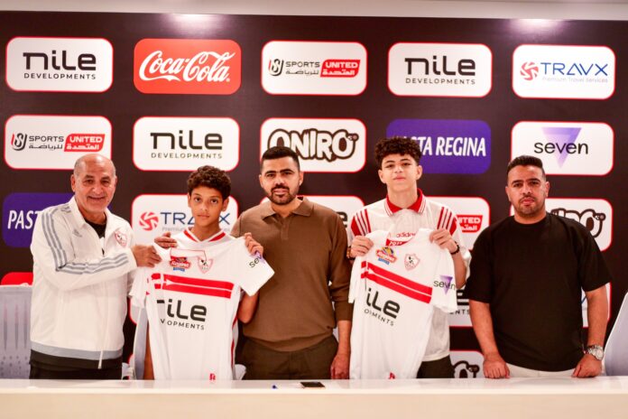 آدم وآسر محمد صبري من المؤتمر الصحفي بنادي الزمالك.