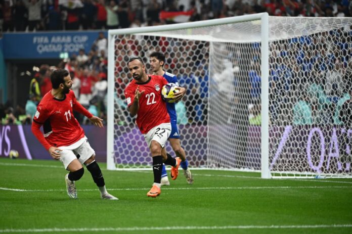 محمد مجدي قفشة بعد احراز هدف التعادل لمنتخب مصر أمام الكويت فى كأس العرب قطر 2025.
