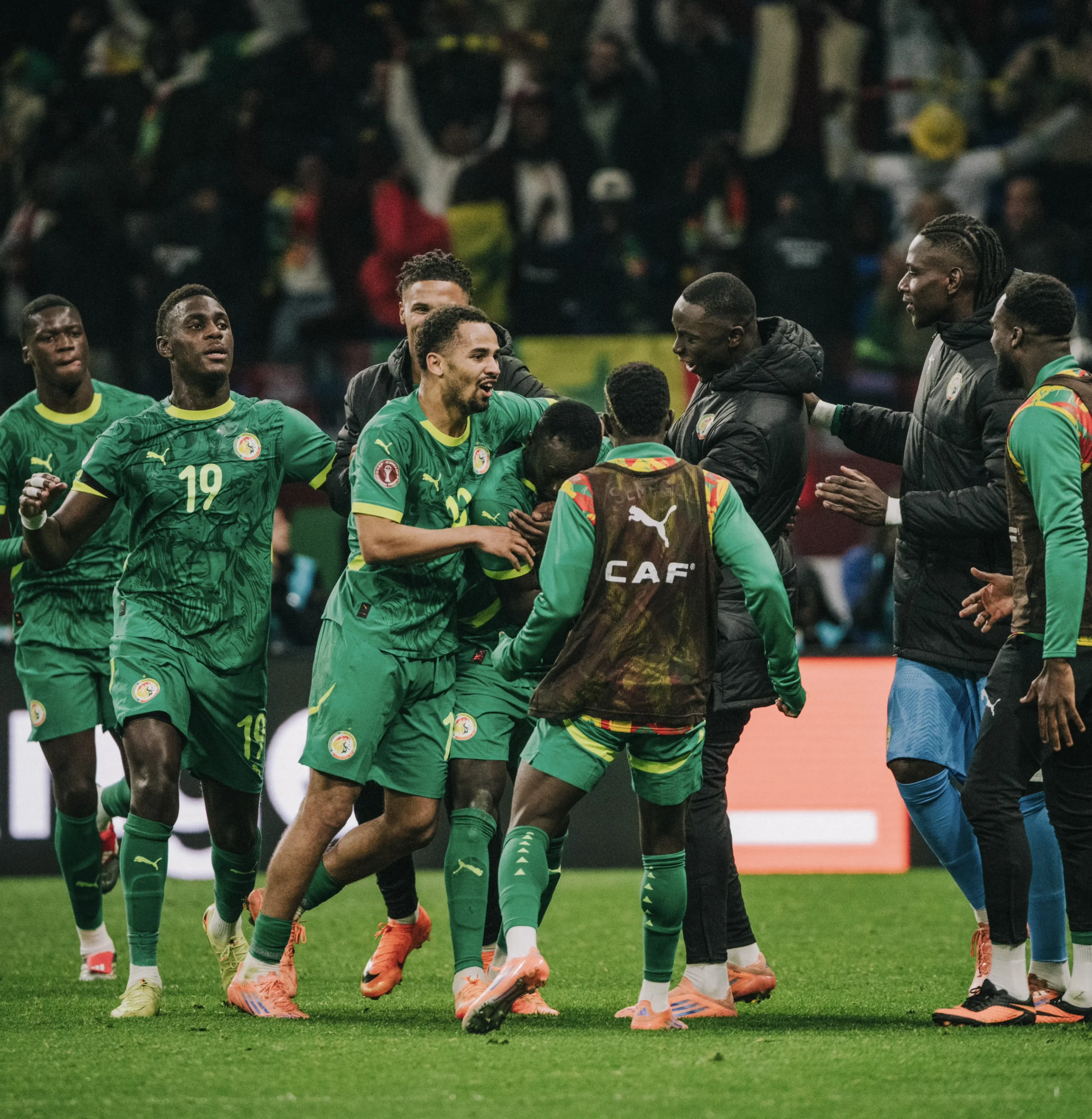 احتفال لاعبي السنغال بهدف الفوز على المغرب في نهائي كان 2025.