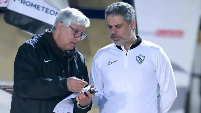 معتمد جمال وعبد الناصر محمد أعضاء الجهاز الفني للزمالك.